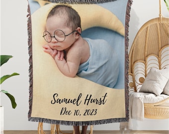 Personalized Baby Photo Woven Blanket: Cotton Heirloom Gift