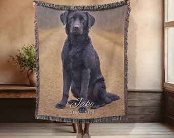 Custom Pet Portrait Blanket: Cotton Woven Pet Memorial Gift