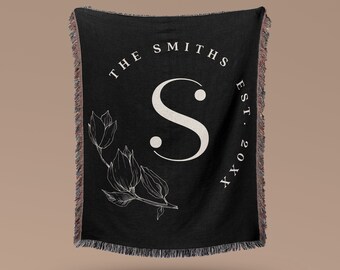 Personalized Cotton Woven Throw Blanket: Monogrammed Family Name Gift