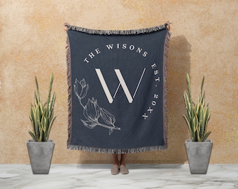Personalized Cotton Woven Throw Blanket: Monogrammed Family Name Gift