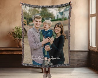 Personalized Photo Woven Throw Blanket: USA Made Cotton Picture Blanket