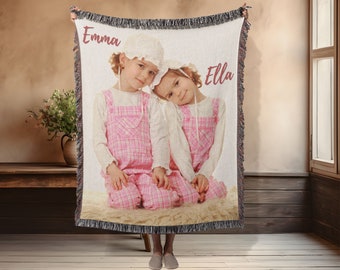 Personalized Photo Woven Blanket, Custom Anniversary Gift