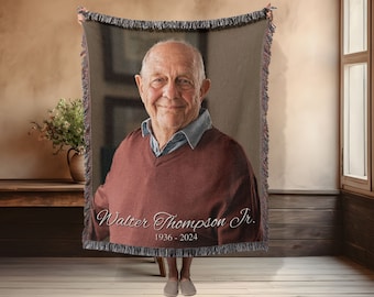 Personalized Memorial Photo Blanket: Woven Cotton Remembrance Gift