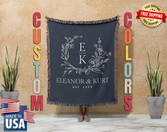 Personalized Wedding Anniversary Blanket: Custom Cotton Woven Throw
