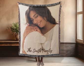 Personalized Photo Woven Throw Blanket, Custom Cotton Anniversary Gift