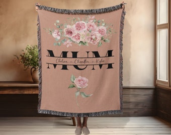 Personalized Blanket for Mum with Children's Names, Mother's Day Blanket Gift, Custom Woven Blanket, Housewarming Gift, Heirloom Quality