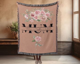 Personalized Mother's Day Woven Blanket, Mum with Children's Names