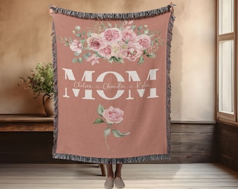 Personalized Woven Blanket for Mom: Children's Names, Cotton Throw