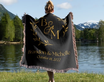 Personalized Woven Cotton Throw Blanket, Custom Wedding Gift