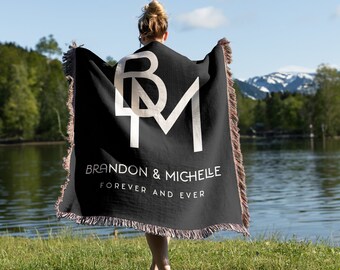 Personalized Wedding Anniversary Blanket: Custom Cotton Woven Throw