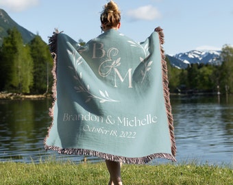 Personalized Woven Cotton Throw Blanket, Wedding Gift, C1003-7