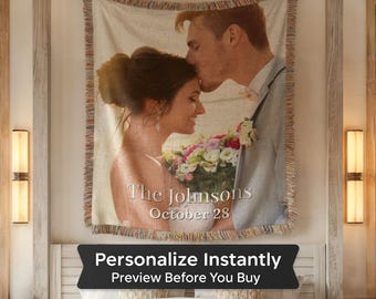 Personalized Wedding Photo Woven Blanket, Anniversary Gift