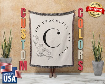 Personalized Cotton Woven Throw Blanket: Custom Monogrammed Gift
