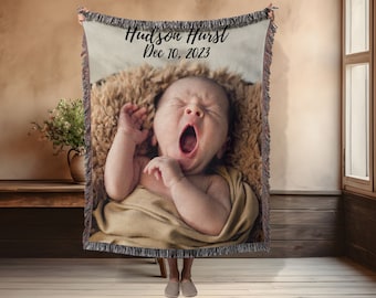 Personalized Baby Photo Blanket: Custom Cotton Woven Throw