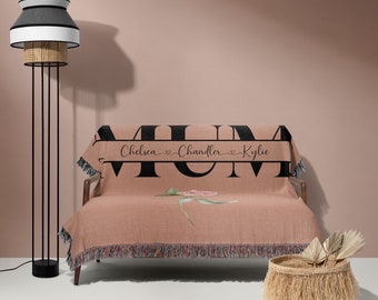 Personalized Mum Blanket with Children's Names: Cotton Woven Throw