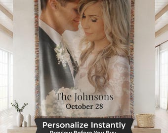 Personalized Wedding Photo Blanket | 100% Cotton Anniversary Gift