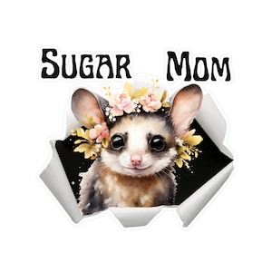 Vinyl sticker, sugar glider sticker, cute sugar glider sticker, car sticker, sugar mom sticker, sugar glider with flowers