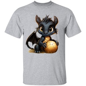 Youth 5.3 oz 100% Cotton T-Shirt, soccer dragon, cute dragon, black dragon