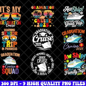 Retro Graduation Cruise PNG Bundle, Class of 2025 Cruise Crew Shirt Design, Summer Family Vacation PNG, Graduation Trip Digital Download