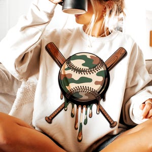 Camo Baseball Ice Cream Drip Png, Sublimation Design, Baseball Drip Camo Boys Png, Ice Cream Drip Camo Png, Camo Baseball Bats Boys Png