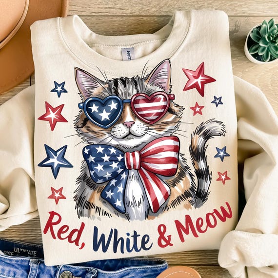 Patriotic Cat Png, 4th of July Sublimation Png, America Flag Cat Png, USA Coquette Png, Patriotic Shirt Png, Coquette 4th July Clipart