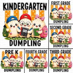Glitter Dumpling School Bundle PNG, Kindergarten to 4th Grade PNG Bundle, Kawaii Back to School Sublimation, Teacher Student Shirt Design