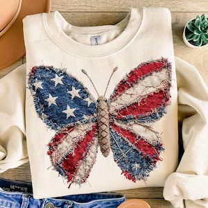 Faux Patchwork Butterfly PNG, 4th of July Shirt Png, American Flag Butterfly PNG, Patchwork Butterfly Design, USA Flag Digital Download