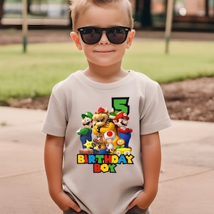 Camisa personalizada de cumpleaños de Super Mario, camisa personalizada de fiesta de cumpleaños de Super Mario, camisa de primo de Super Mario, camisa familiar de Super Mario