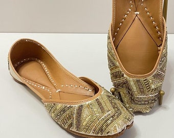 Beige Gold Embroidered Jutti