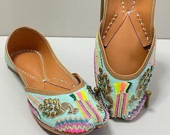 Blue Peacock Embroidered Jutti
