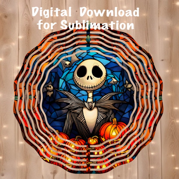 Halloween Jack Skellington PNG Sublimation Wind Spinner Digital Download, Stained Glass Jack Design for Sublimating on Wind Spinners