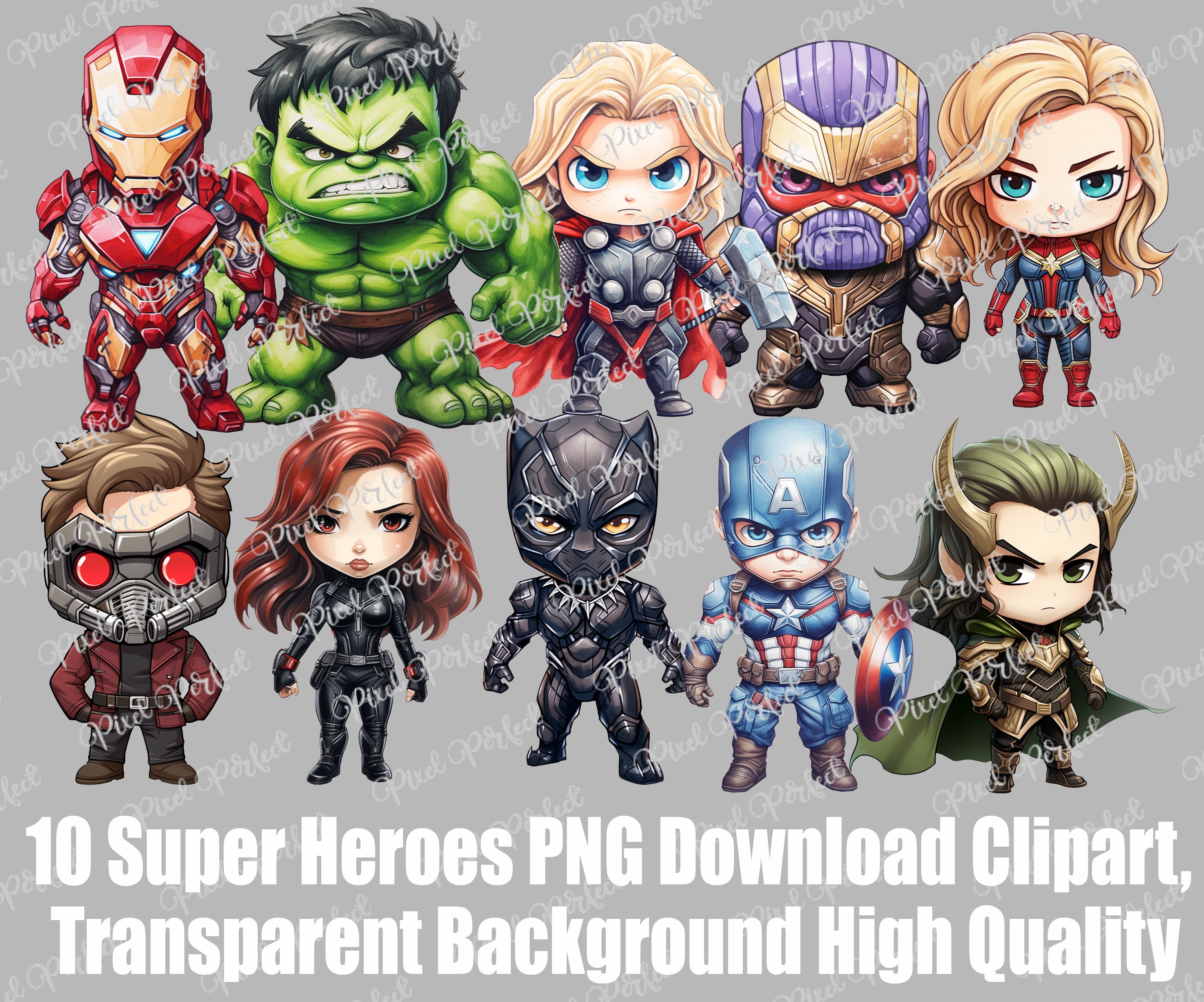 10 Super Heroes PNG Collection for Digital Download, Transparent ...