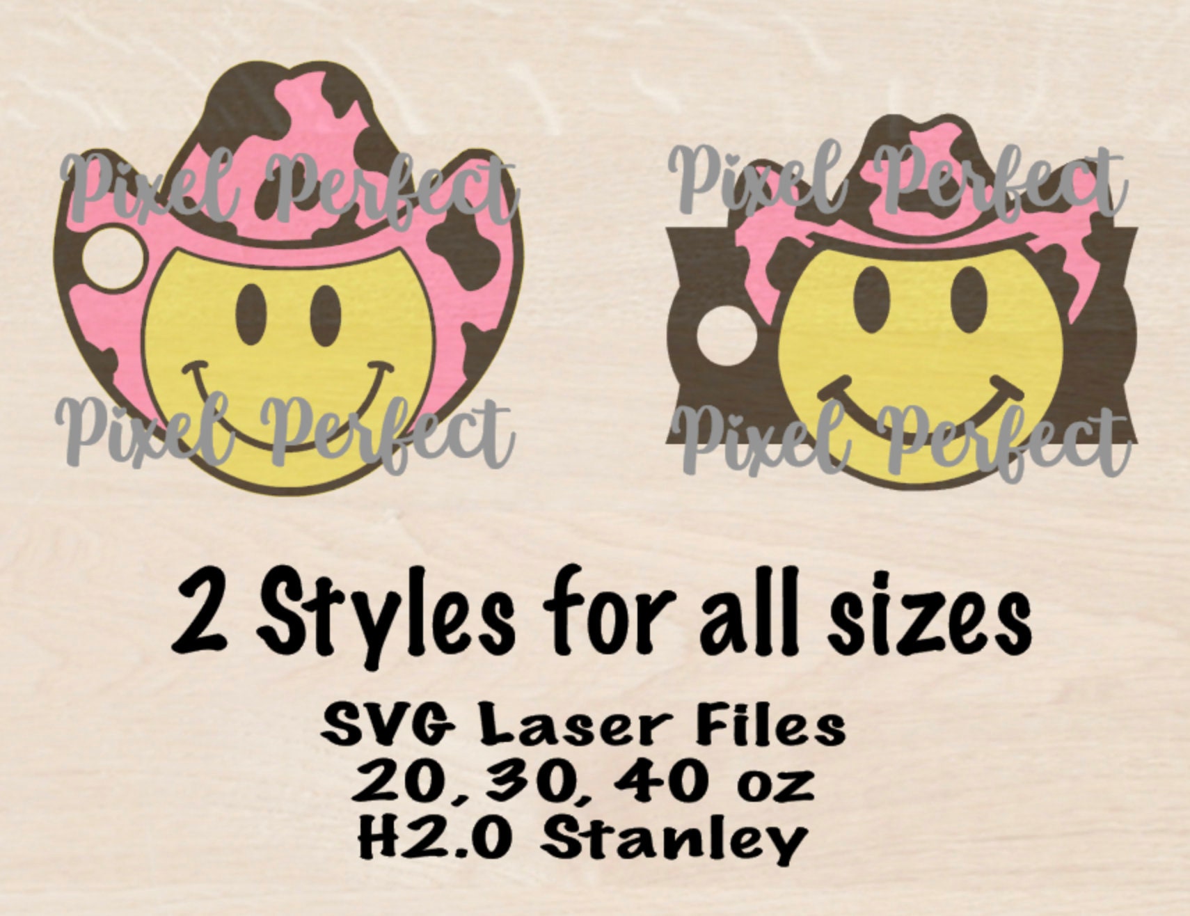 Tumbler Tag Laser Files Smiley Cowboy, Cup Topper Smiley Face SVG Download,  H2.0 Tumbler Files Happy Face for Laser Cutting, Download Only