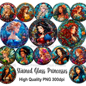 15 Stain Glass Princesses Collection Transparent Background PNG For Digital Download