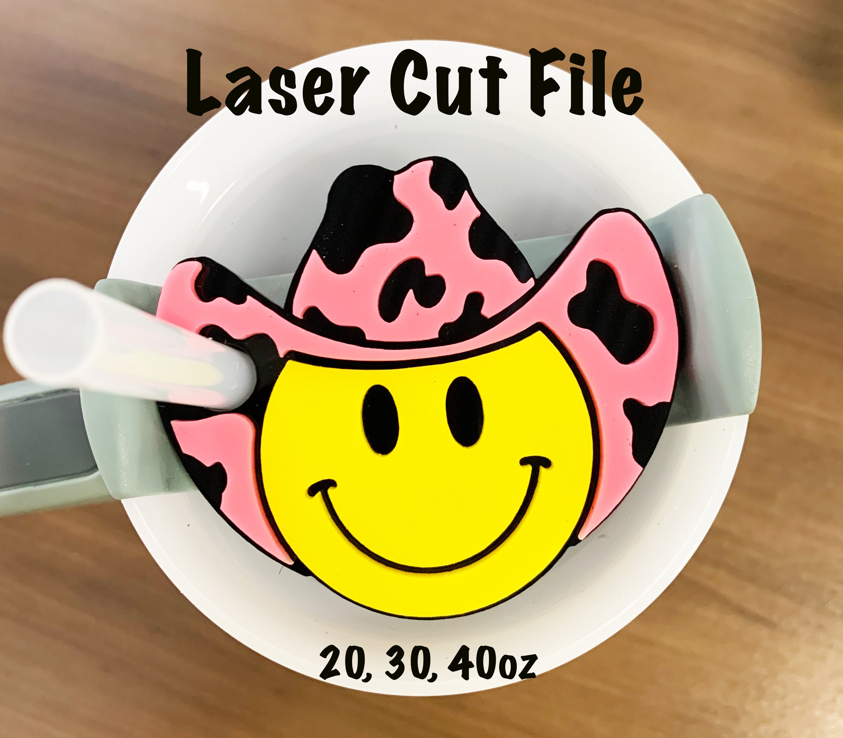 Tumbler Tag Laser Files Smiley Cowboy, Cup Topper Smiley Face SVG Download,  H2.0 Tumbler Files Happy Face for Laser Cutting, Download Only