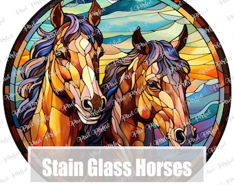 Stain Glass Pferde transparent PNG 12x12in