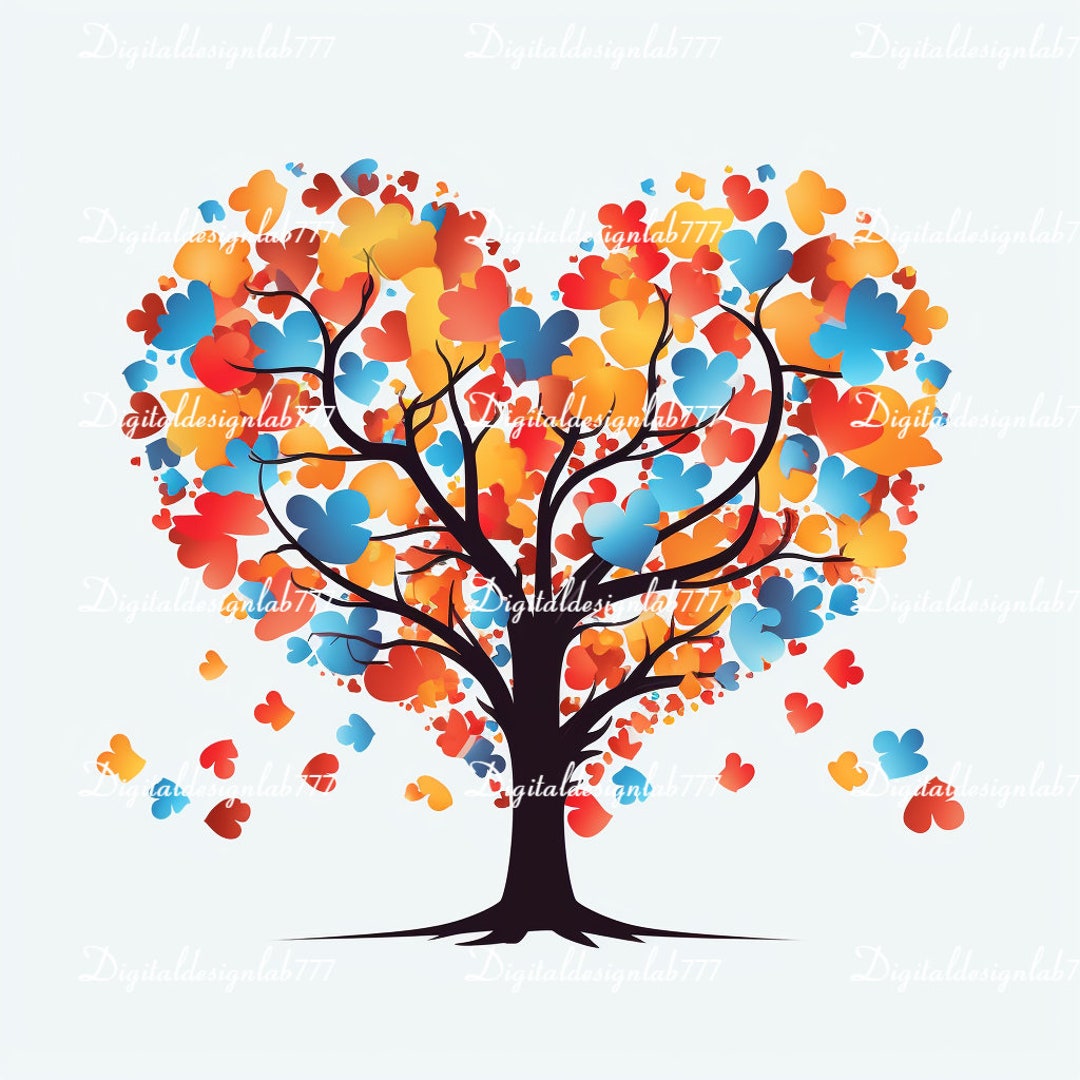 Autism Awareness Heart Tree PNG, Sublimation Design (digital Download ...