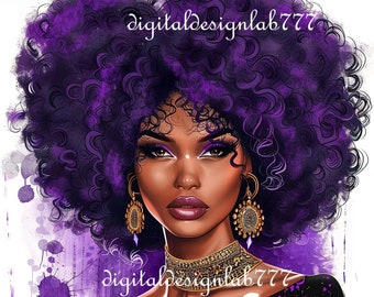 Sterke zwarte vrouwen inspiratie sublimatie png, getalenteerde zwarte meid digitale download, zwarte koningin png, afrovrouwen png, afrohaar paars