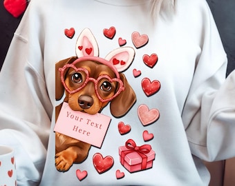 Personalized Dachshund Valentine Sweatshirt – Sausage Dog with Hearts