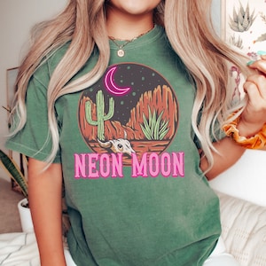 Neon Moon Tshirt, Western Shirt, Cactus shirt, Desert Cactus Shirt, Hiking Shirt, Country Music Lover,  Music Lover Gift, Country Song Shirt