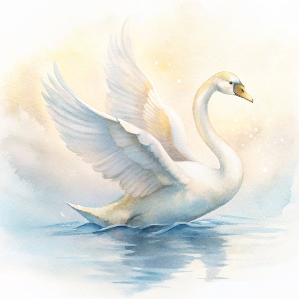 Golden Swan Wildlife Watercolor Clipart Bundle - aquarelle, forest animals, animal painting Set of 5 High-Quality PNG Images - 300DPI