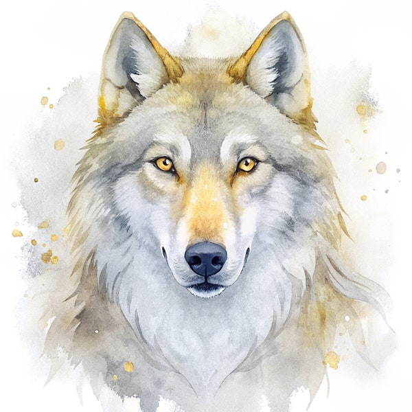 Golden Wolf Wildlife Watercolor Clipart Bundle - aquarelle, forest animals, animal painting Set of 5 High-Quality PNG Images - 300DPI