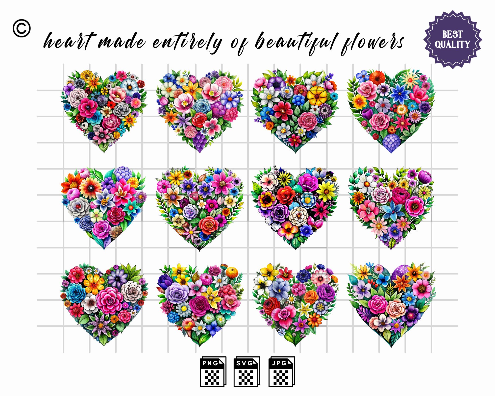 Flower Heart Vector Clipart Digital Download SVG, PNG, JPG Format ...