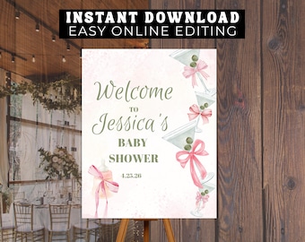 A Tini One On The Way Welkomstbord babyshower | Er is een baby aan het brouwen poster | Een nieuwe Tini-poster | Sjabloon roze babyshower