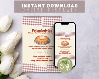 Friendsgiving Invitation | Cozy Fall Dinner Party | Thankful for Friends |Autumn Gathering| Party Template | Funny Friendsgiving Invitation