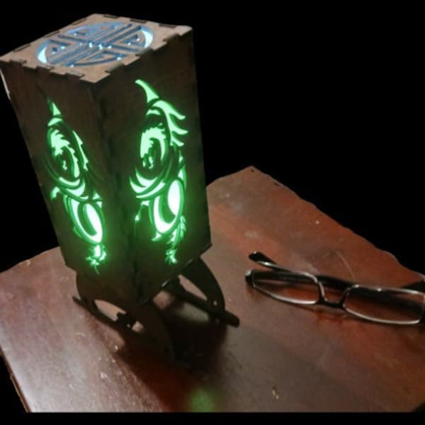 Piani di Dragon Lamp LED in legno incisi al laser e tagliati