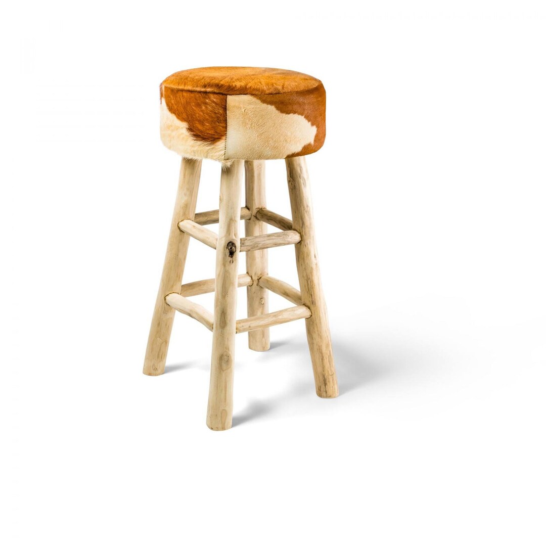Bull Skin Bar Stool Real Bull Skin Bar Stool Brown Mix Round Etsy