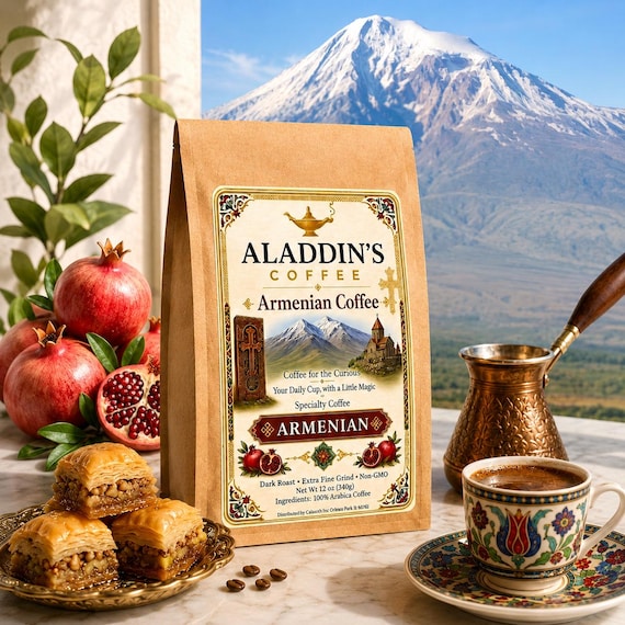 Aladdin's ARMENIAN COFFEE, Dark Roast SOORJ (Whole Bean or Extra Fine Grind) 100% Arabica (12 oz), Armenian Coffee Gift