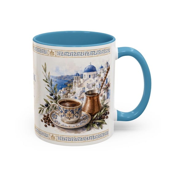 Greek Coffee Mug | Santorini Coffee Cup, Espresso Coffee Cup, Olive Branch Design, Greek Coffee Cup Mug