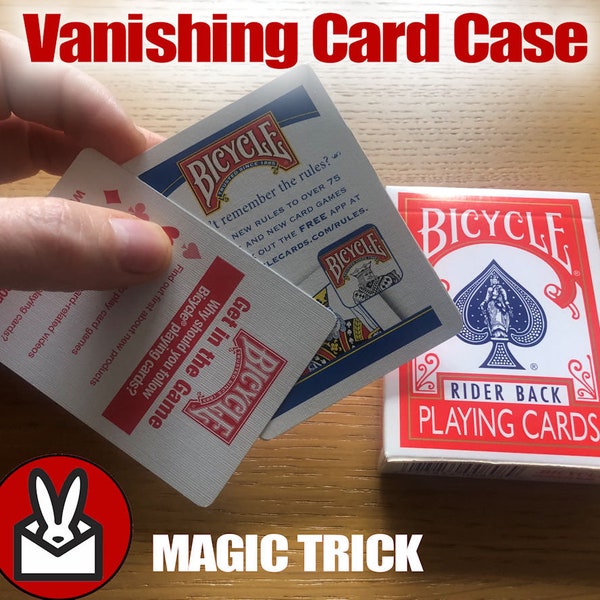 VANISHING CARD CASE Magic Trick Vanish Gimmick Bicycle Box Red or Blue and Video Tutorial included Easy to learn  (Note Cards Not Included)